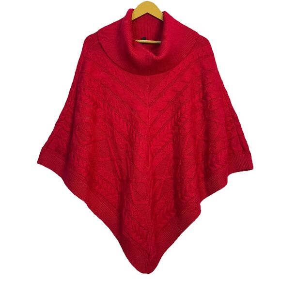 Talbots Cable Knit Poncho Cape Turtleneck Sweater Pullover Size M Chunky Preppy - Picture 1 of 7